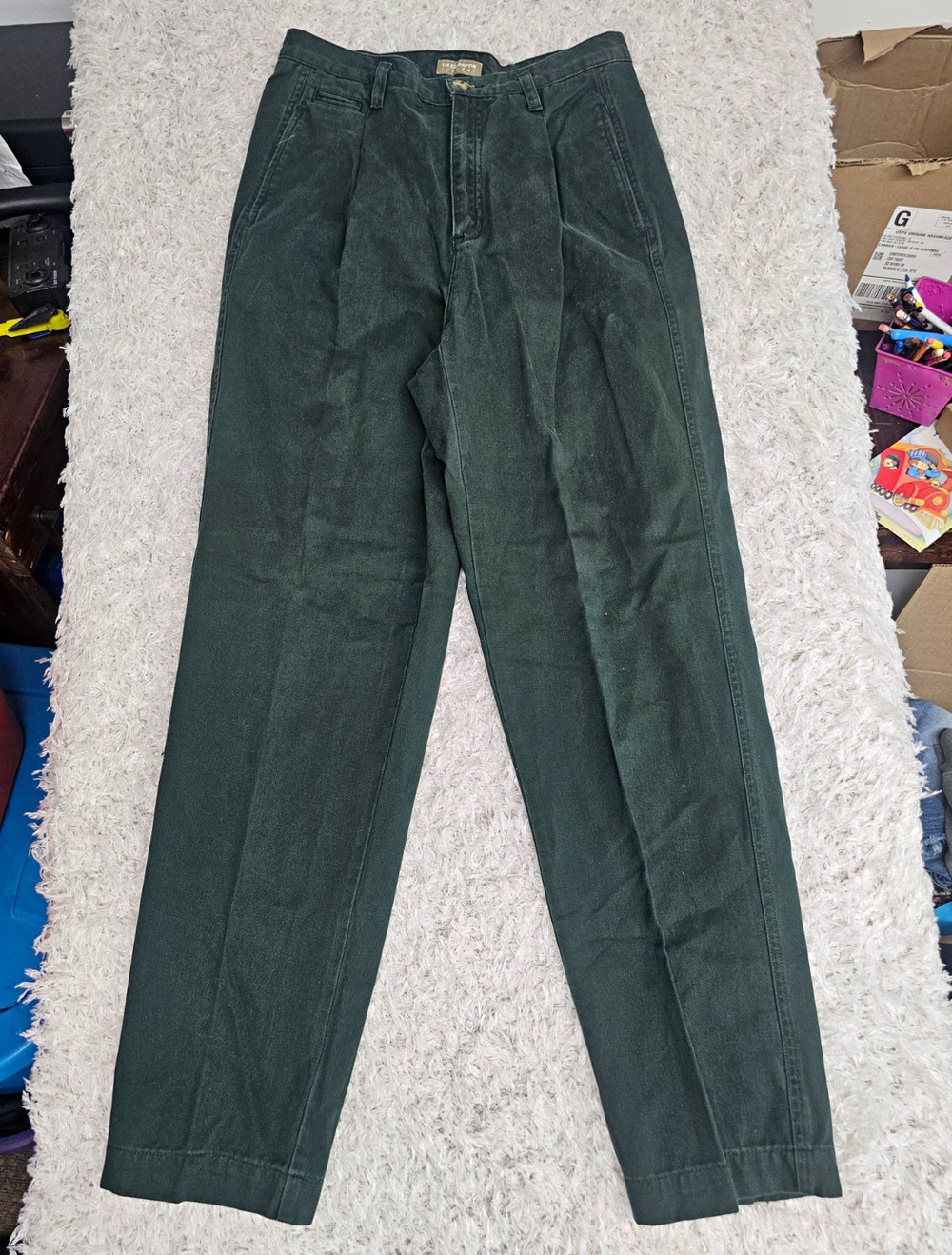 Vtg 90s Hunter Green Pleated Trousers High Waisted Chino Pants Size 27x30 Gorp